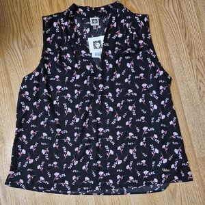 Anne Klein Black and Pink Floral Blouse